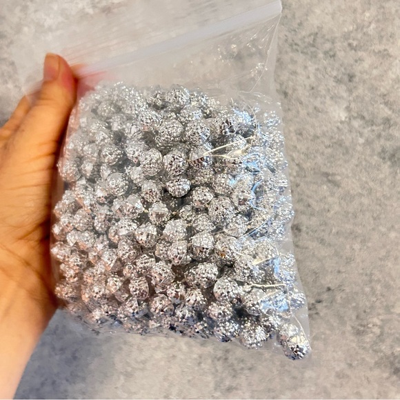 Vintage Christmas Holiday Silver Tone Round Plastic Beaded Garland 3 Sets - Picture 4 of 6